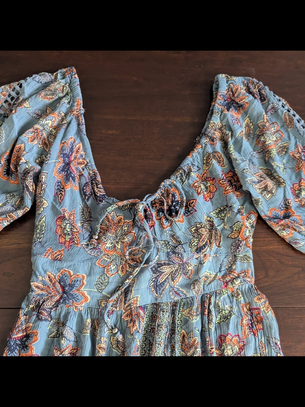 Milkmaid Renaissance Puff Sleeve Floral Tiered Maxi Dress Cottagecore Fairy Boho - Picture 4 of 11